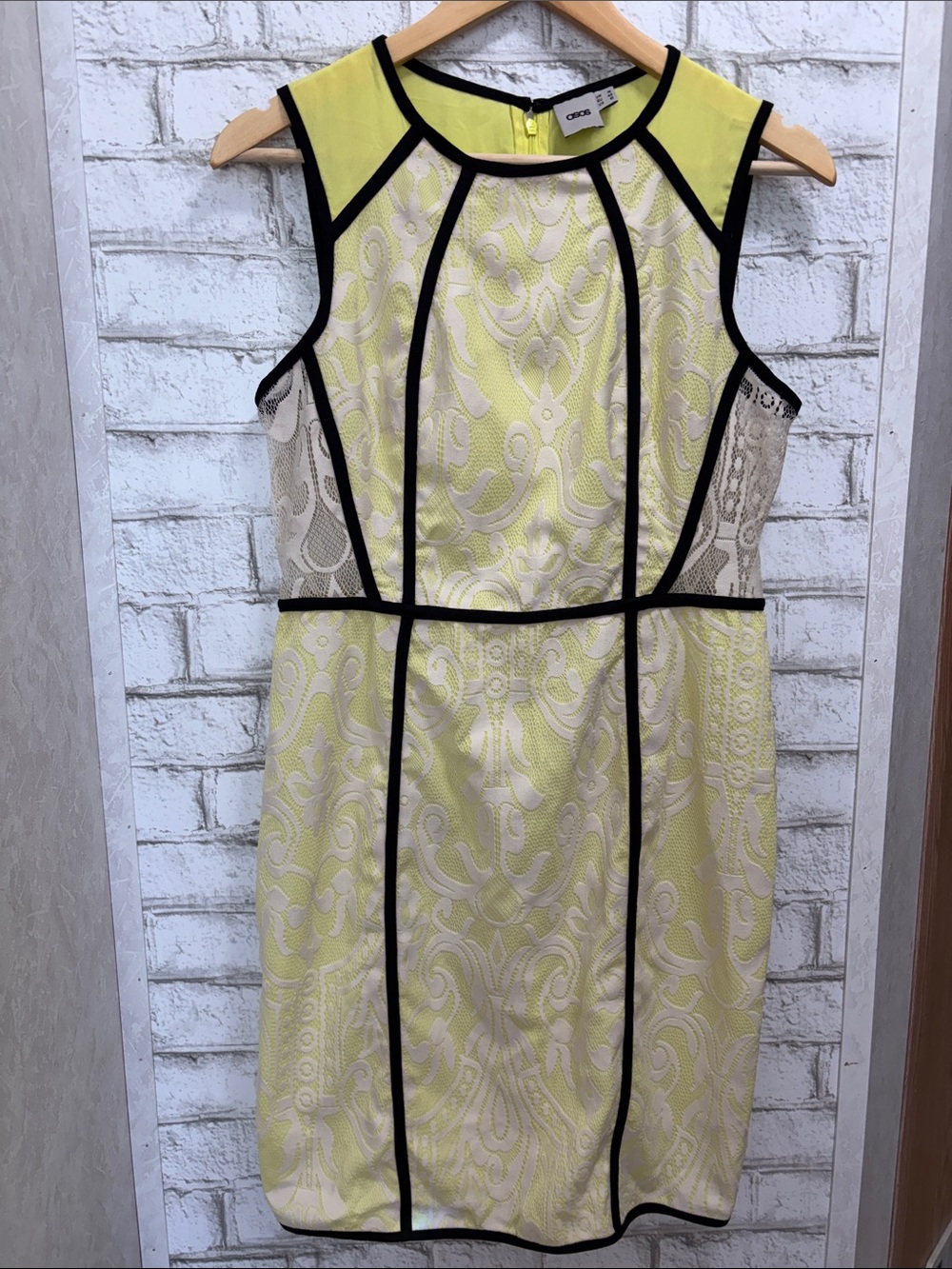 ASOS Yellow Lace-Detail Mini Dress with Black Piping